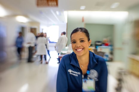 Blurred photo of a smiling nurse